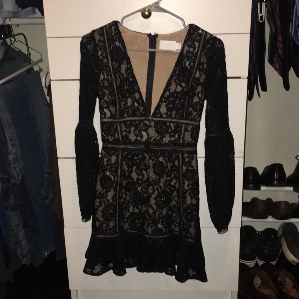 Black lace cocktail dress.